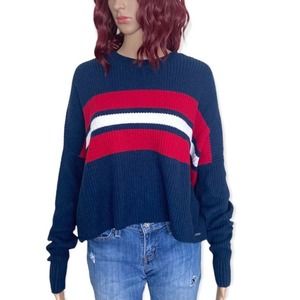 Hollister Striped Oversized Sweater Womens Small Red White Blue Boxy